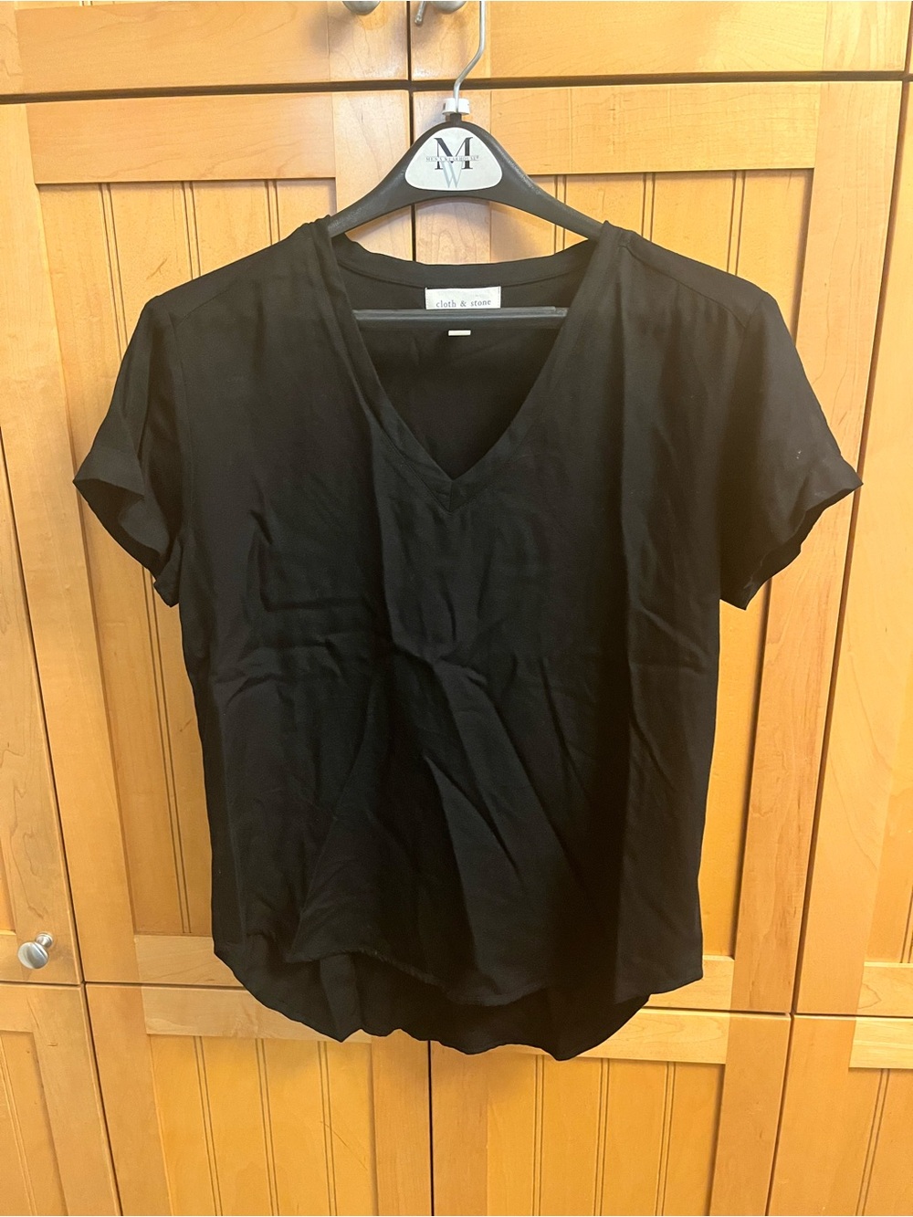 cloth & stone Black V-Neck Short Sleeve Blouse